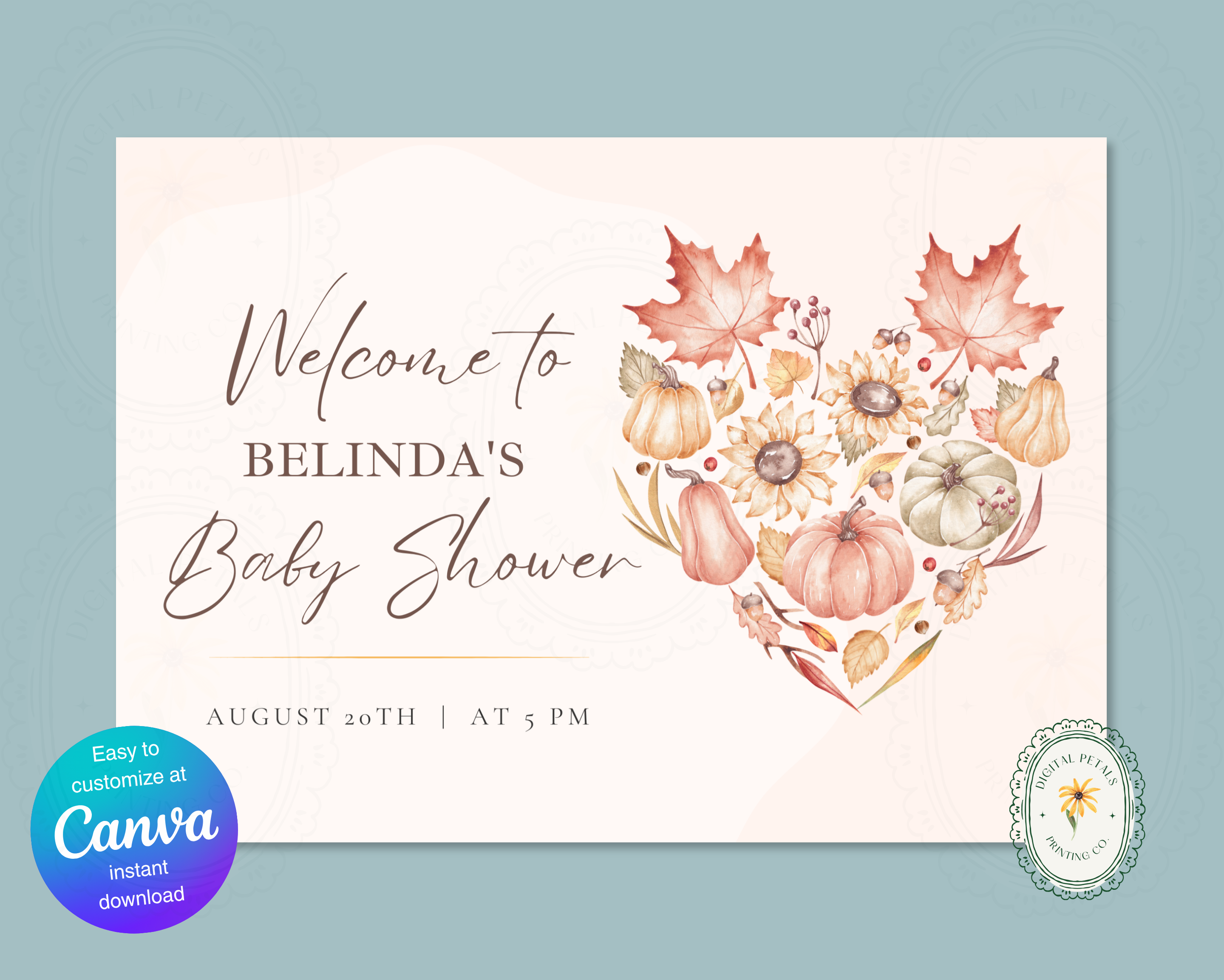 Leaves of Fall Baby Shower Welcome Sign | Autumn Canva Template | Editable Digital Download