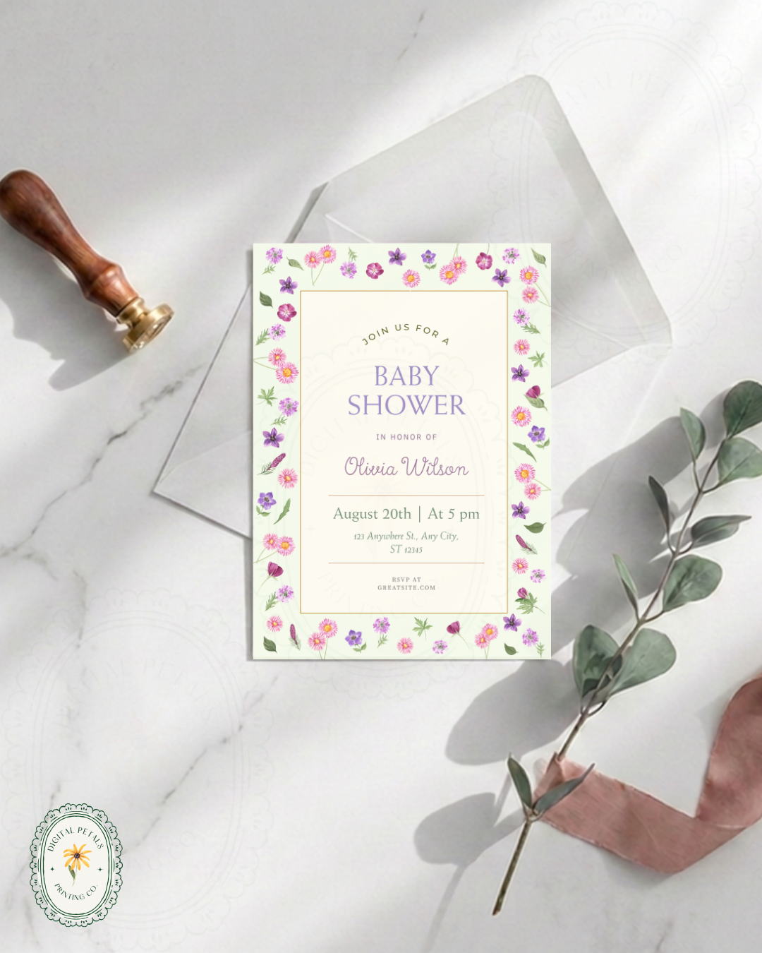 Spring Garden Wildflowers Baby Shower Invitation Template | Editable Canva Digital Download
