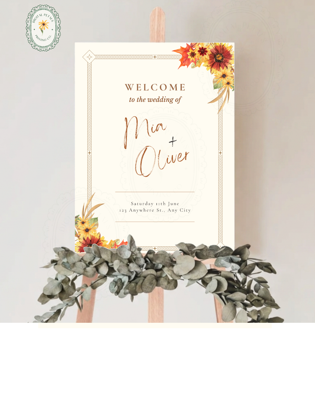 Rustic Fall Wildflowers Wedding Welcome Sign Template | Hand Painted Cottagecore Digital Download