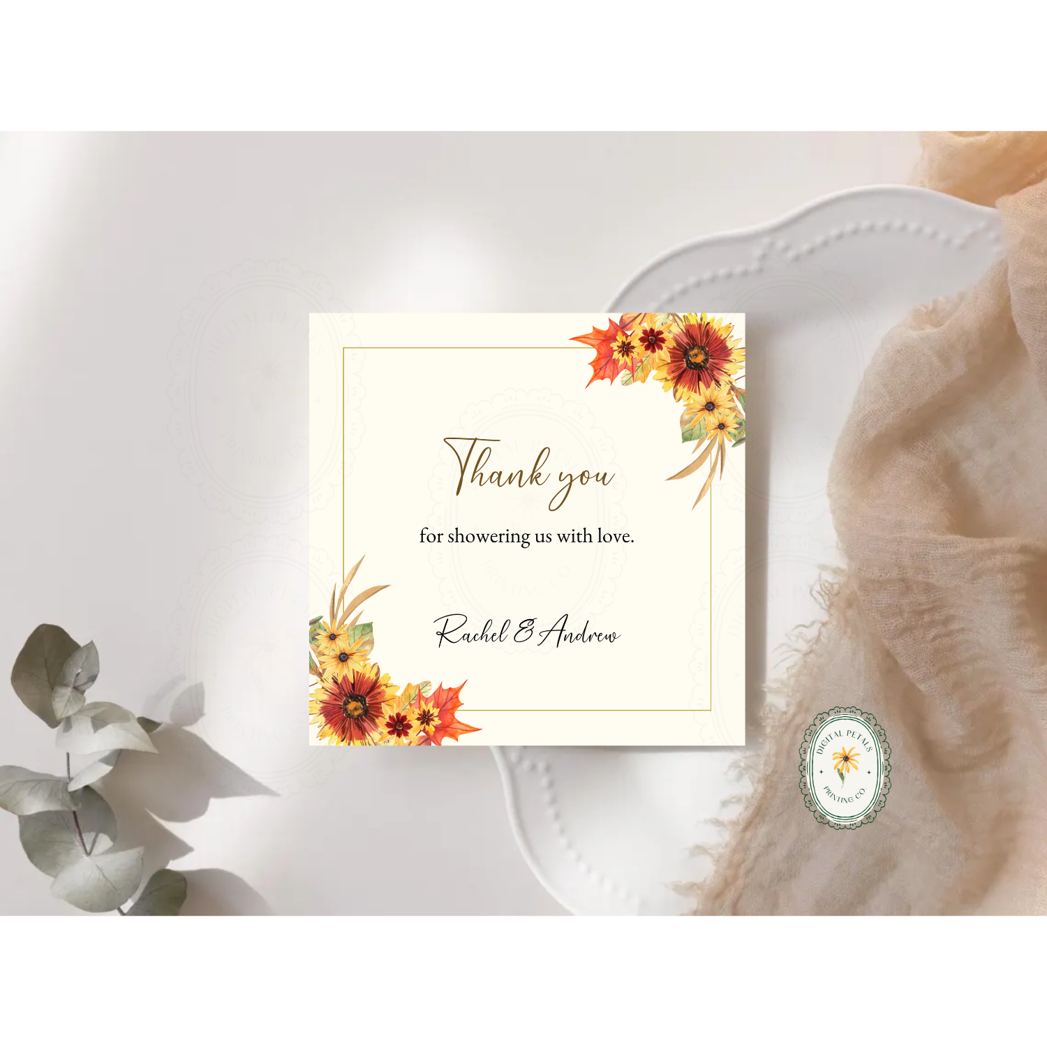 Rustic Fall Wildflower Thank You Card Template | Editable Canva Digital Download
