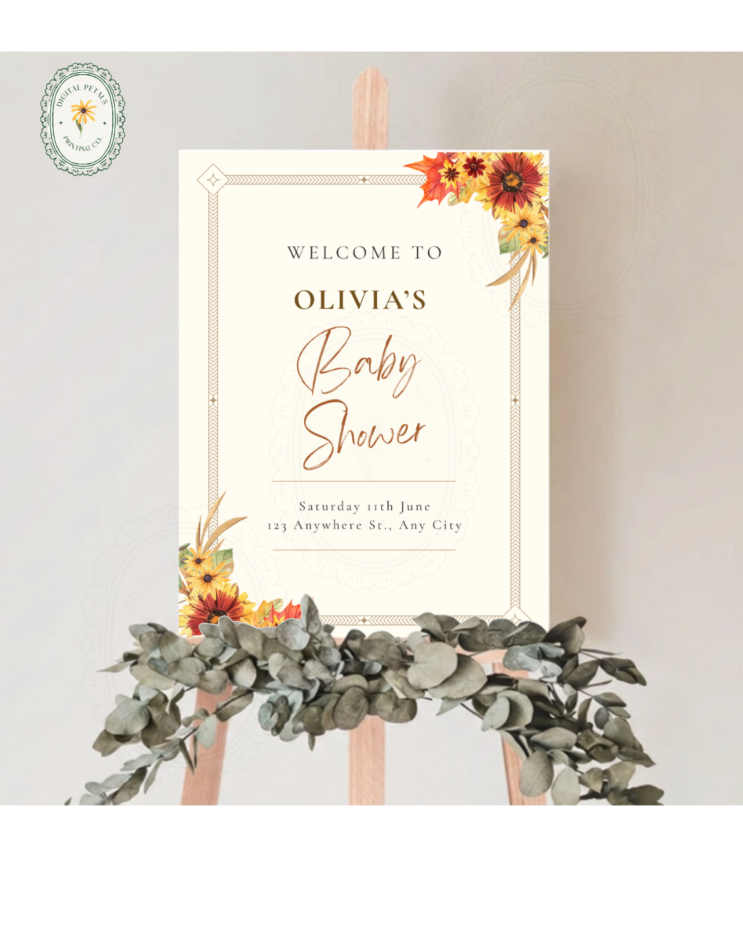 Rustic Fall Wildflowers Baby Shower Welcome Sign Template | Hand Painted Cottagecore Digital Download