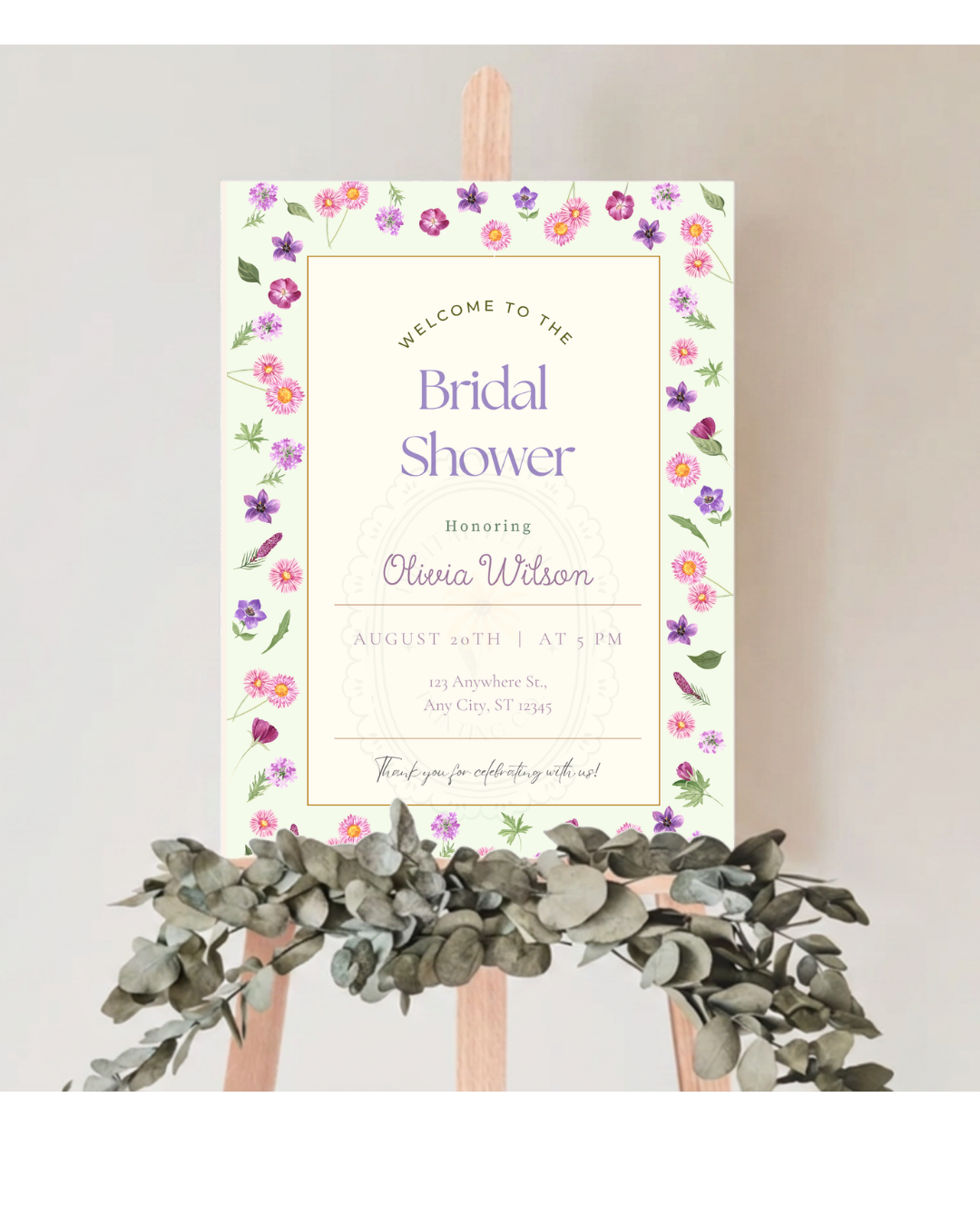 Spring Garden Wildflowers Bridal Shower Welcome Sign Template | Editable Canva Digital Download