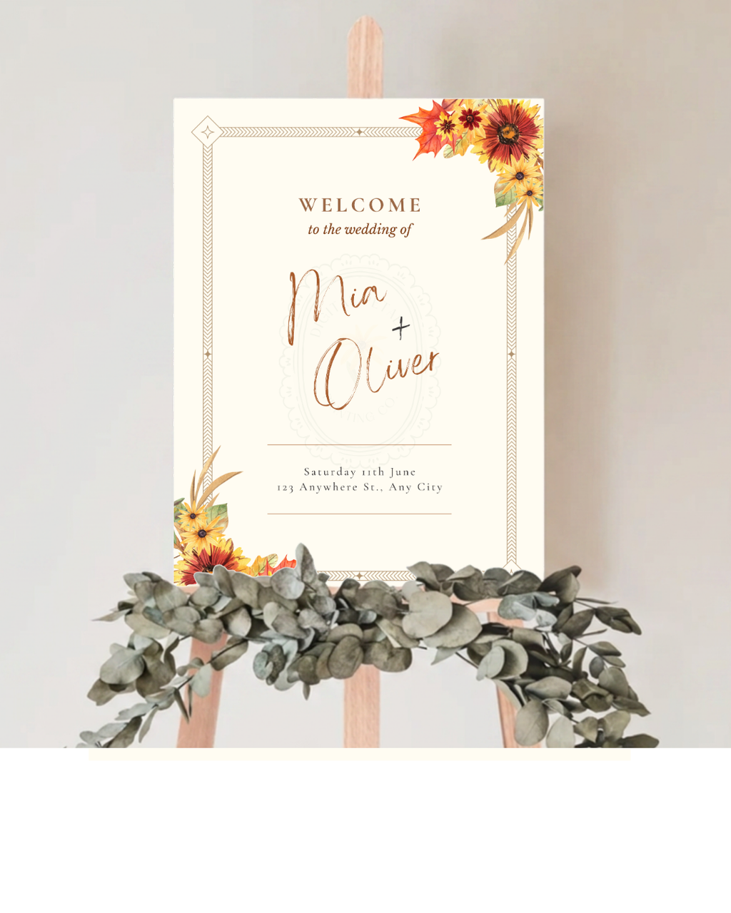 Rustic Fall Wildflowers Wedding Welcome Sign Template | Hand Painted Cottagecore Digital Download