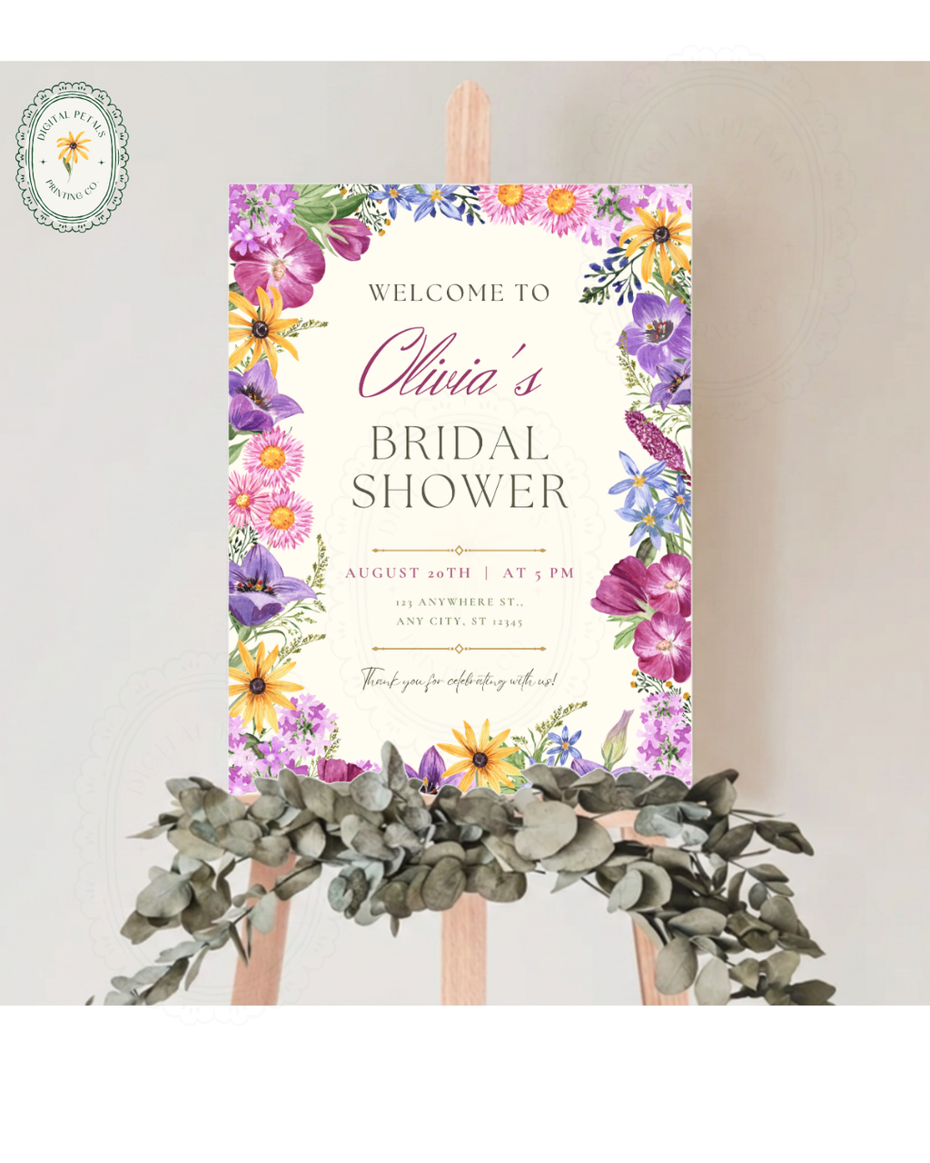 Boho Wildflower Border Bridal Shower Welcome Sign | Editable Canva Template | Digital Download