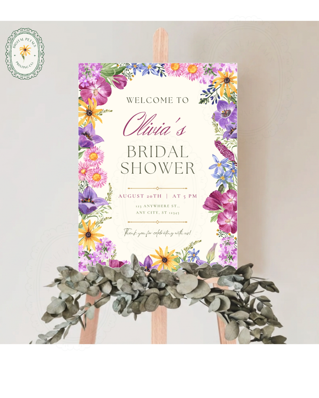 Boho Wildflower Border Bridal Shower Welcome Sign | Editable Canva Template | Digital Download