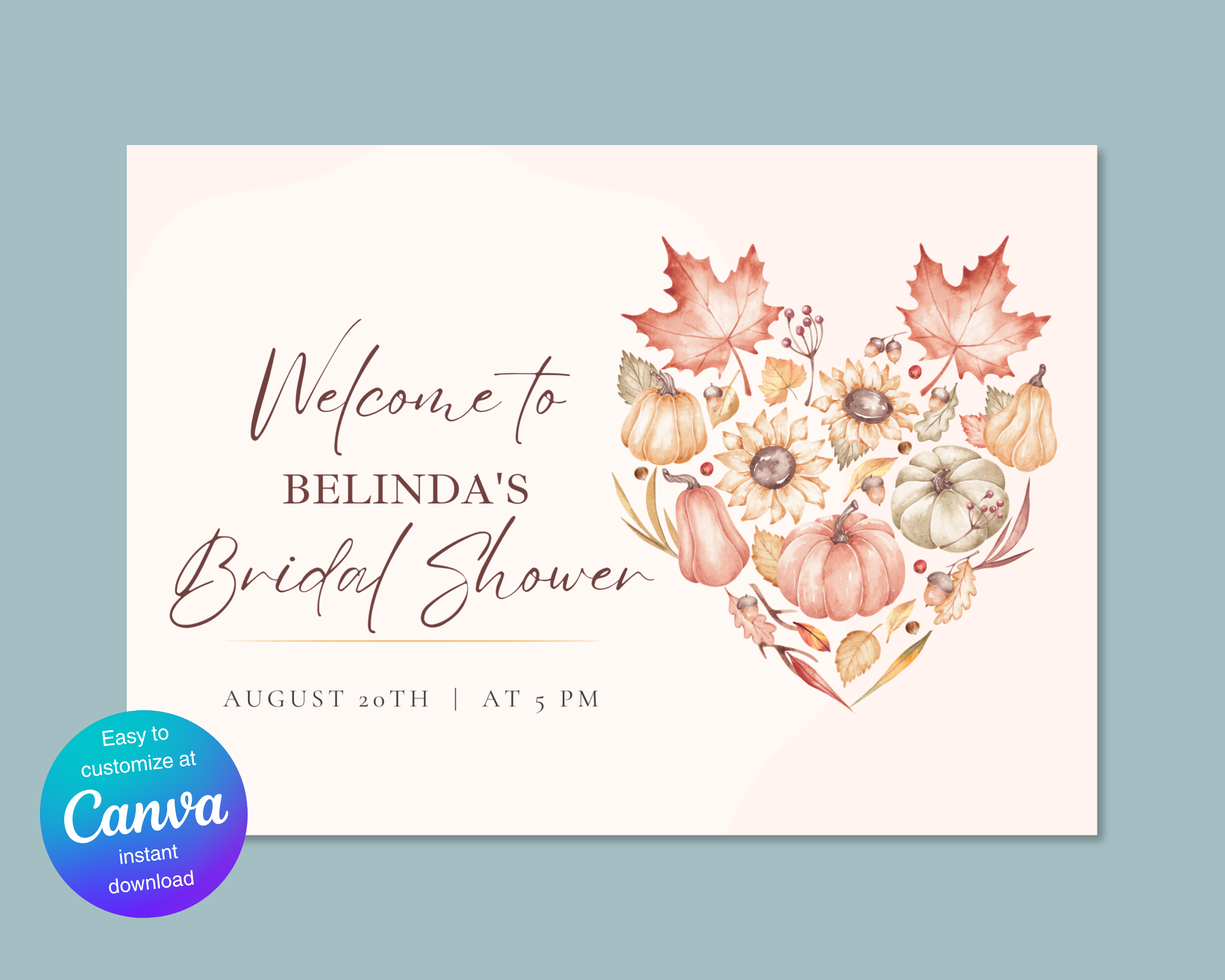 Leaves of Fall Bridal Shower Welcome Sign | Autumn Canva Template | Editable Digital Download