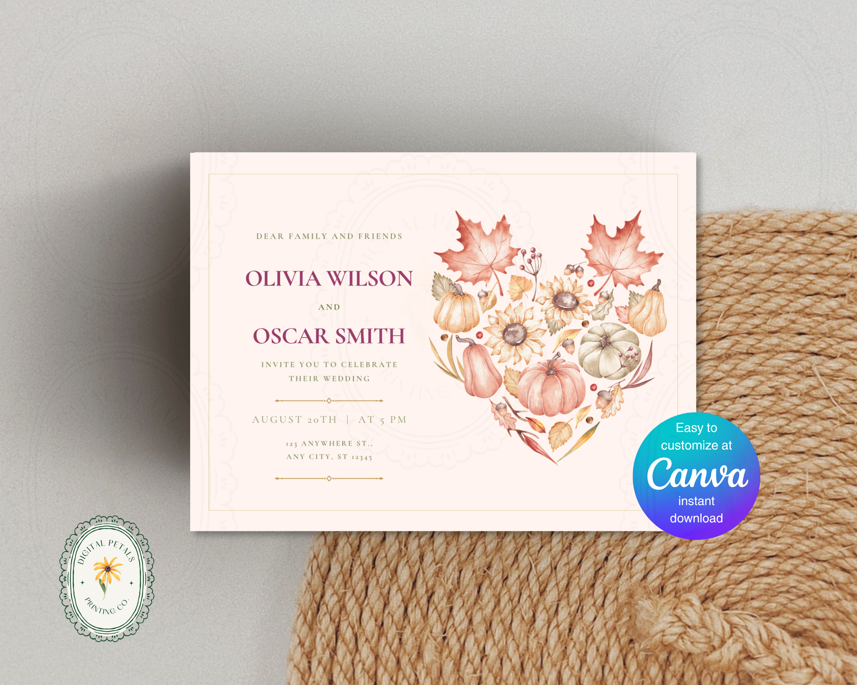 Leaves of Fall Wedding Landscape Invitations | Printable Landscape Template | Digital Download