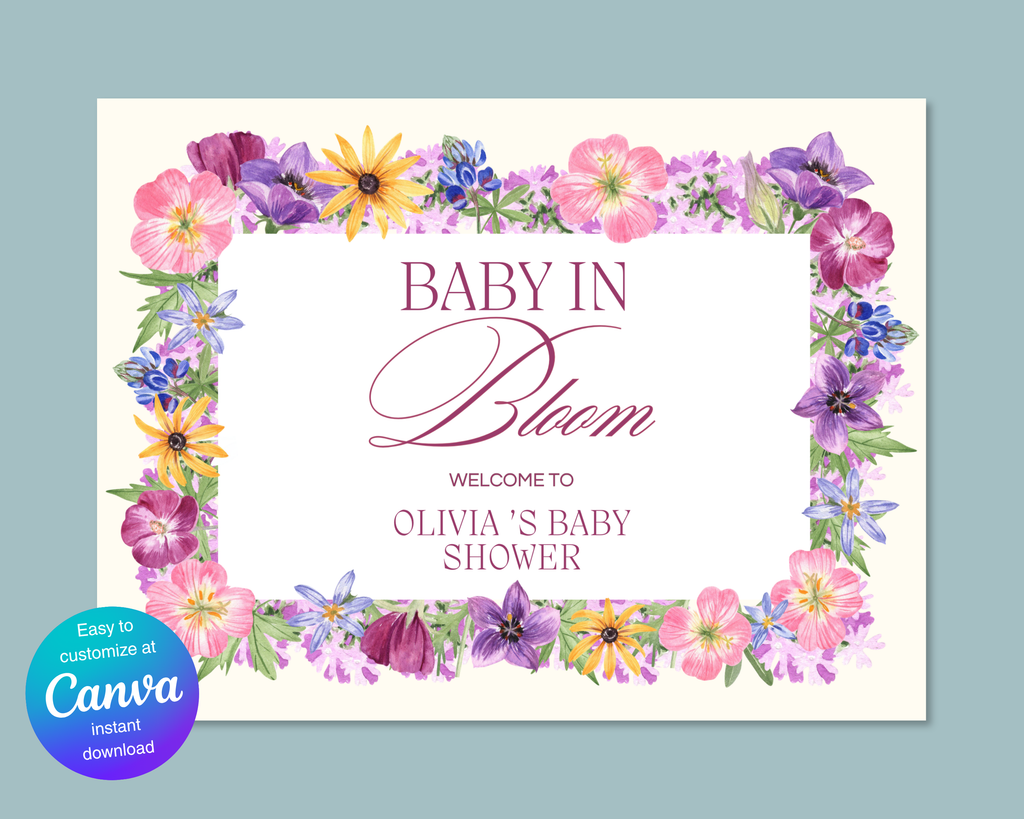 Baby Shower Garden Party Welcome Sign Wildflower Template | Editable Canva Digital Download
