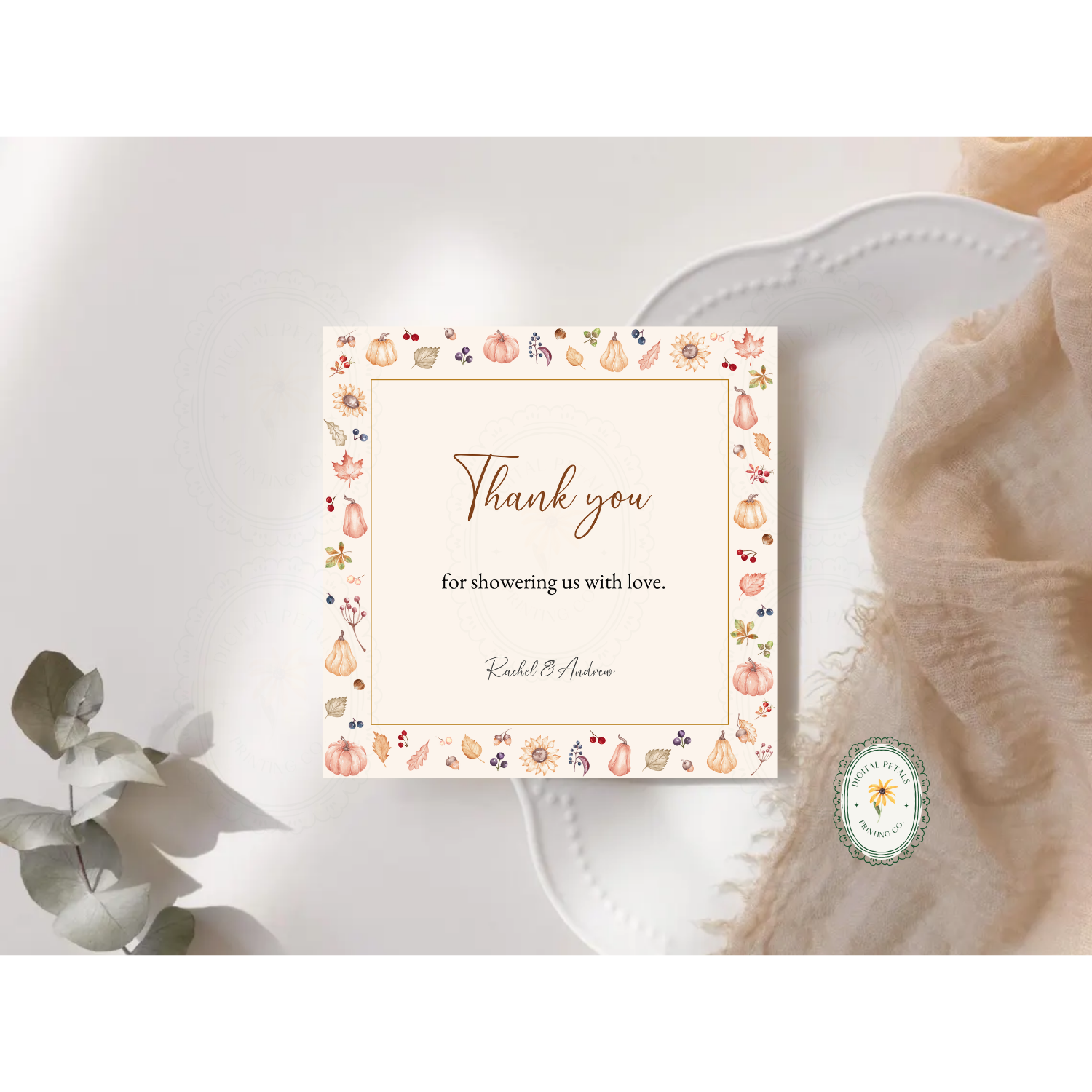 Autumn Harvest Wildflower Thank You Card Template | Editable Canva Digital Download
