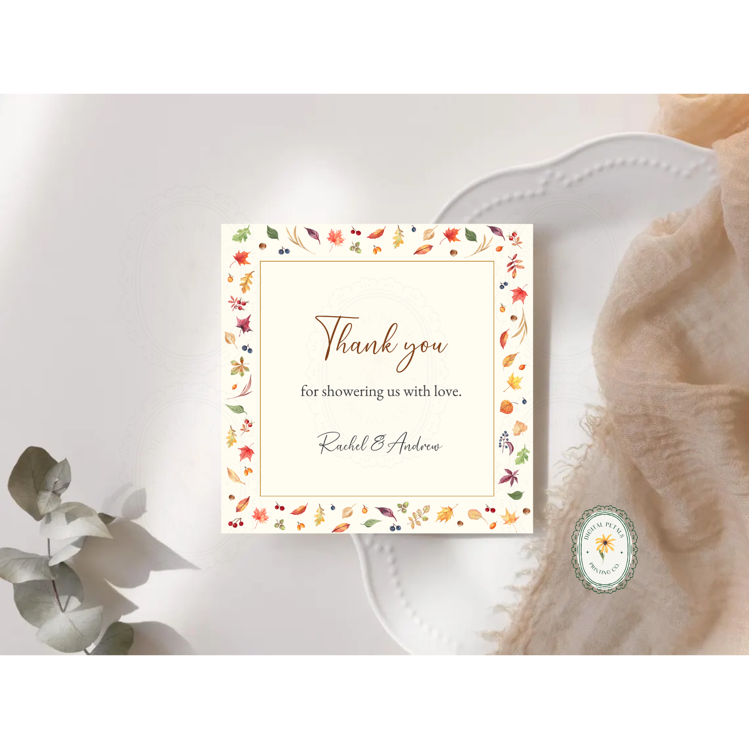 Terracotta & Cream Fall Leaves Thank You Card Template | Editable Canva Digital Download