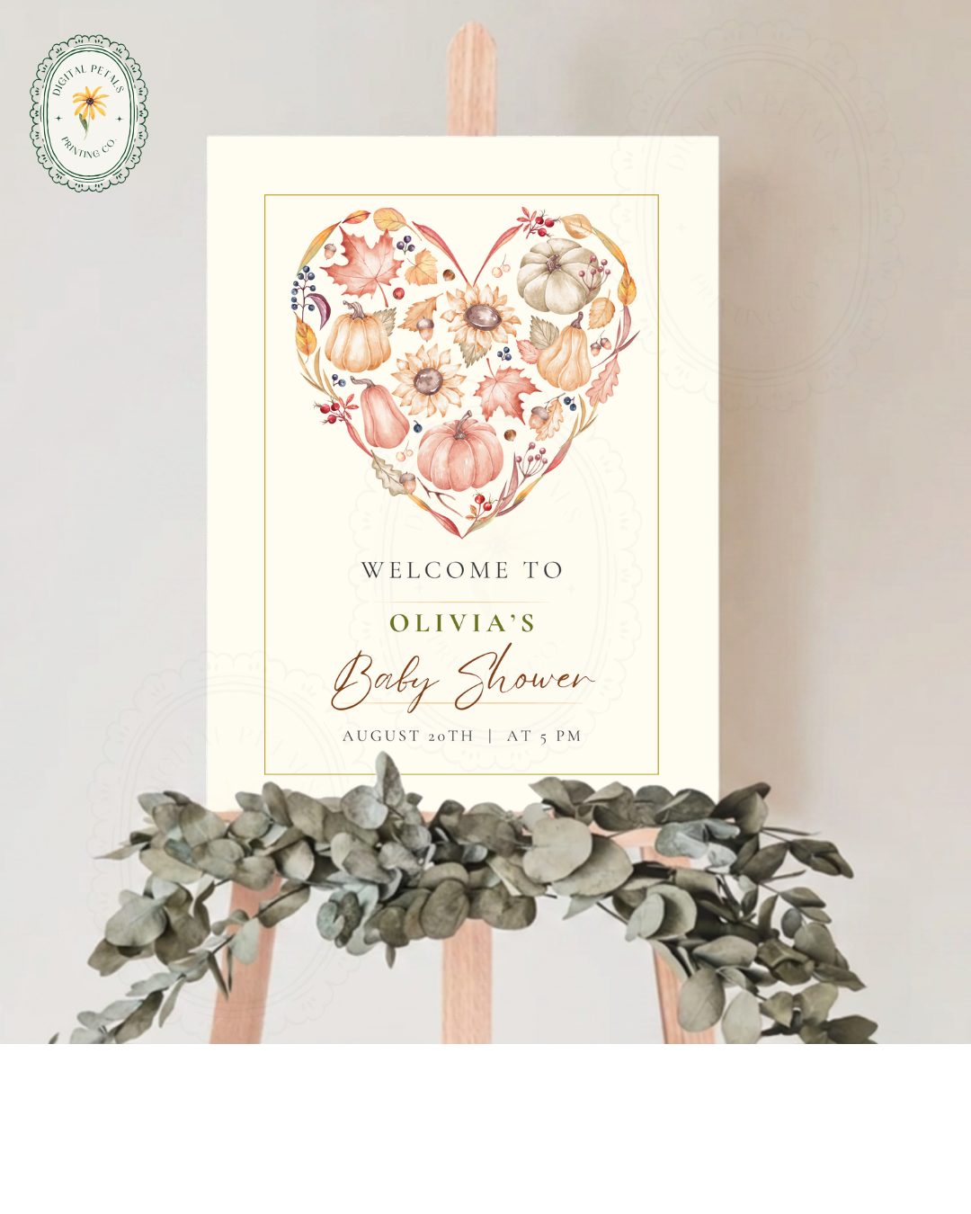 Terracotta & Rust Autumn Heart Baby Shower Welcome Sign | Editable Canva Template | Digital Download