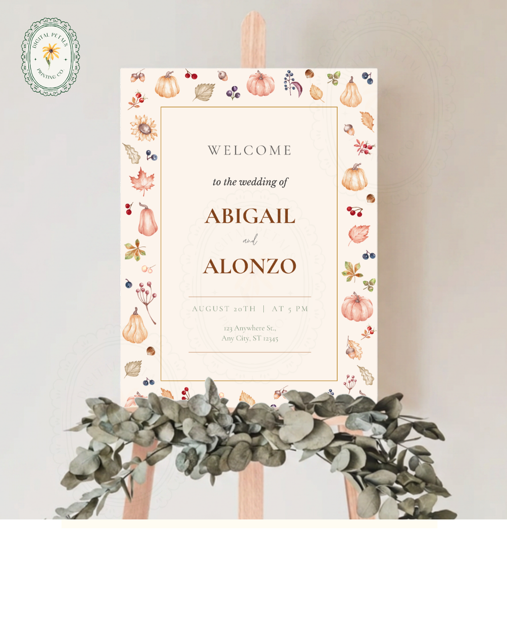Autumn Harvest Wildflowers Wedding Welcome Sign Template | Editable Canva Digital Download
