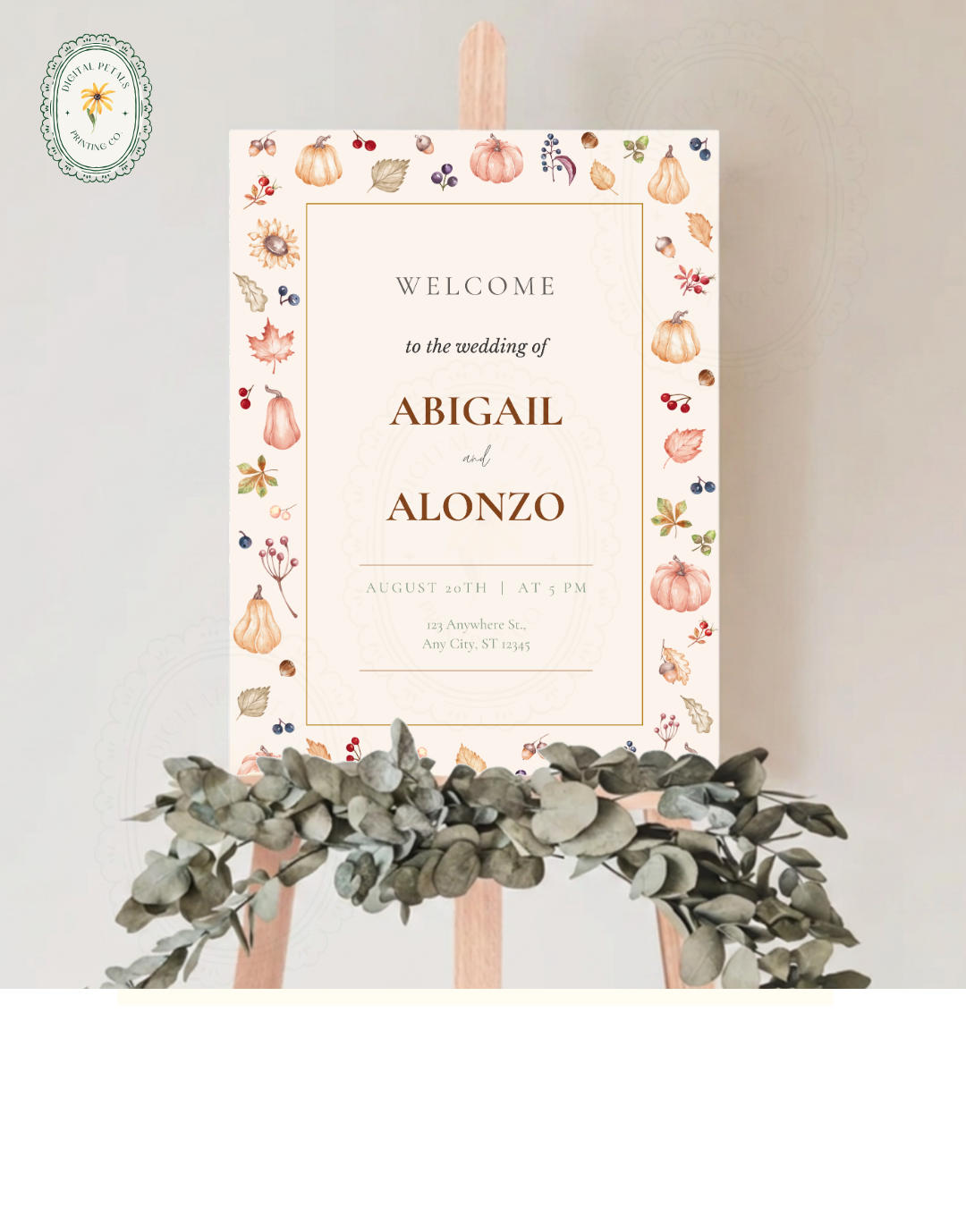 Autumn Harvest Wildflowers Wedding Welcome Sign Template | Editable Canva Digital Download