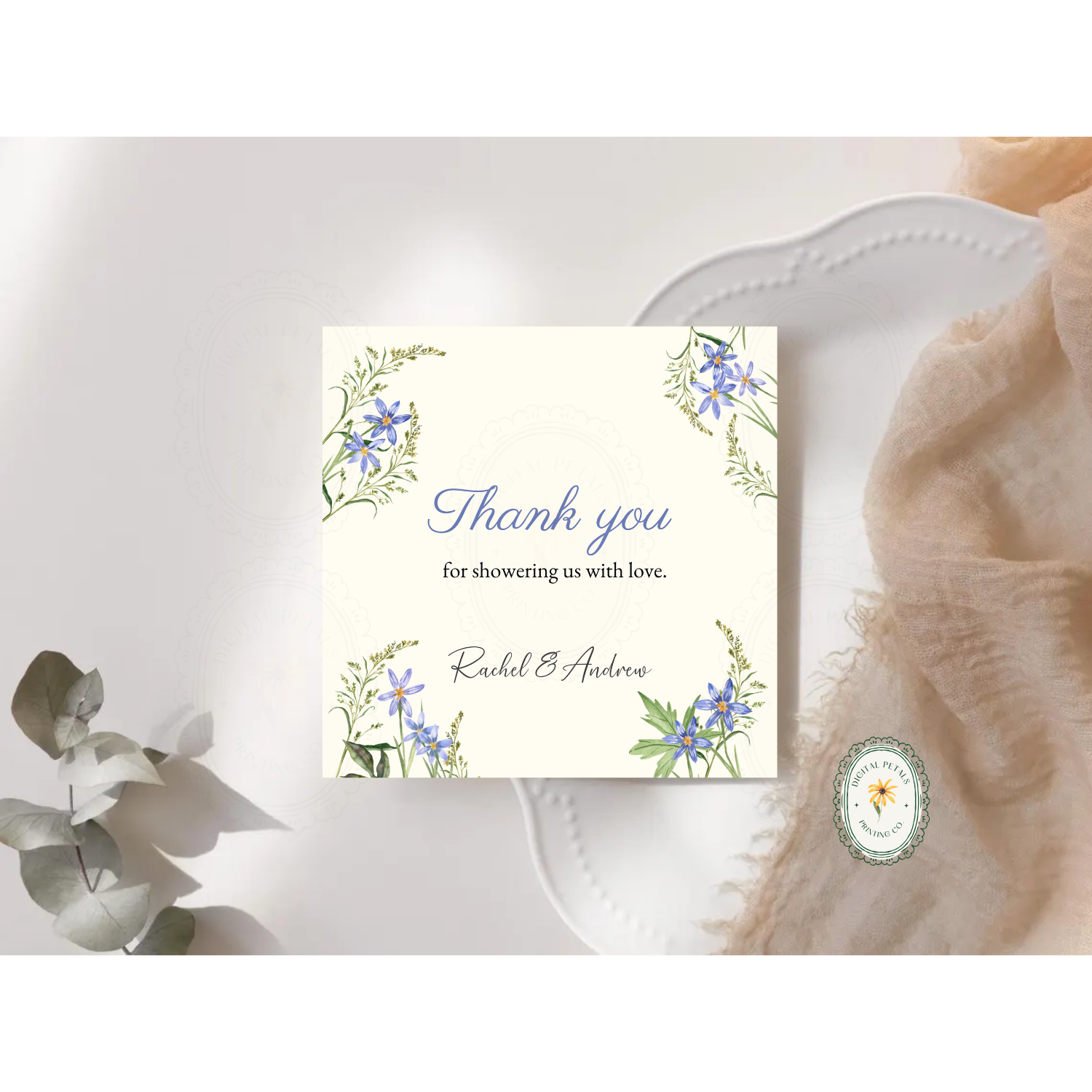 Powder Blue Wildflower Thank You Card Template | Editable Canva Digital Download