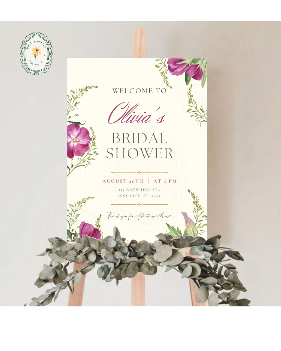 Lavender & Lilac Wildflower Bridal Shower Welcome Sign | Editable Canva Template | Digital Download