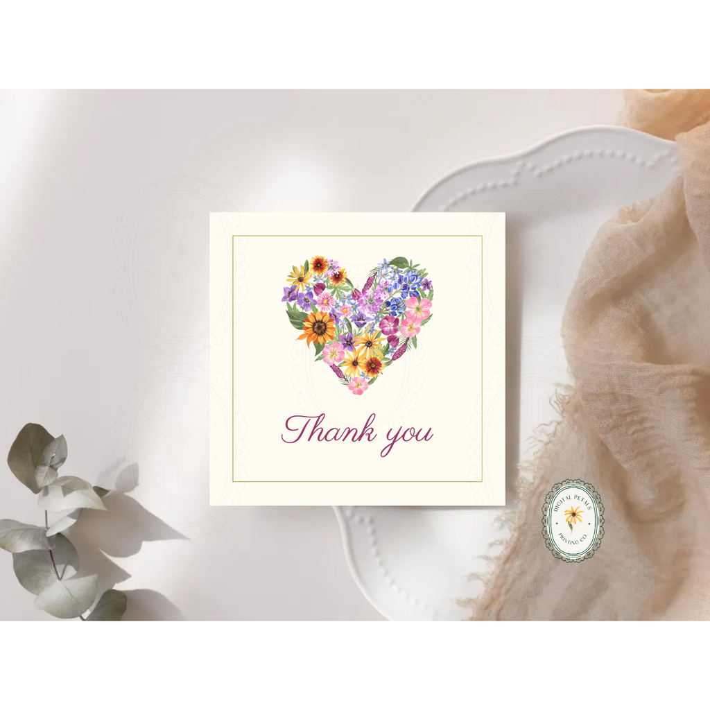 Lavender & Cream Spring Heart Thank You Card Template | Editable Canva Digital Download