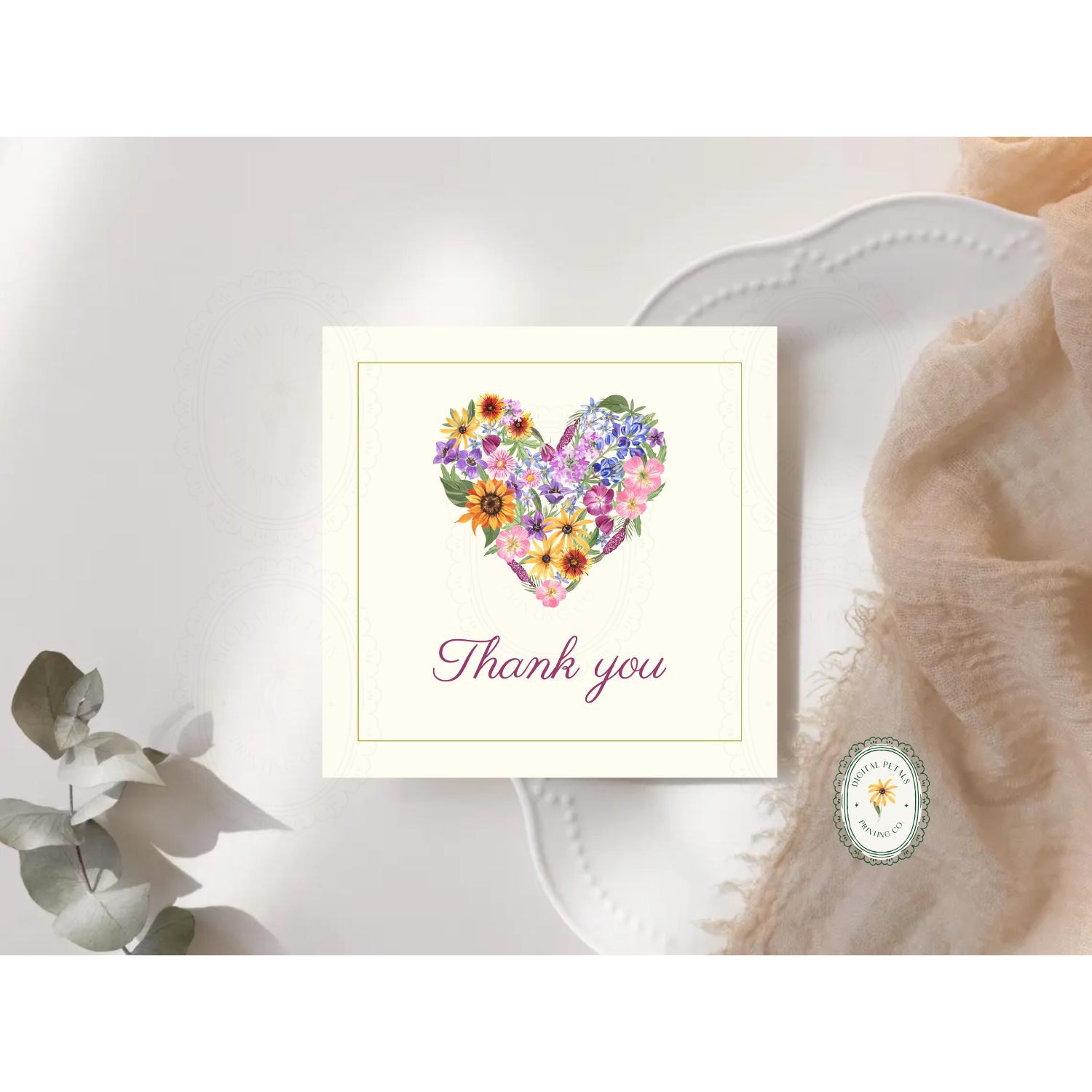Lavender & Cream Spring Heart Thank You Card Template | Editable Canva Digital Download