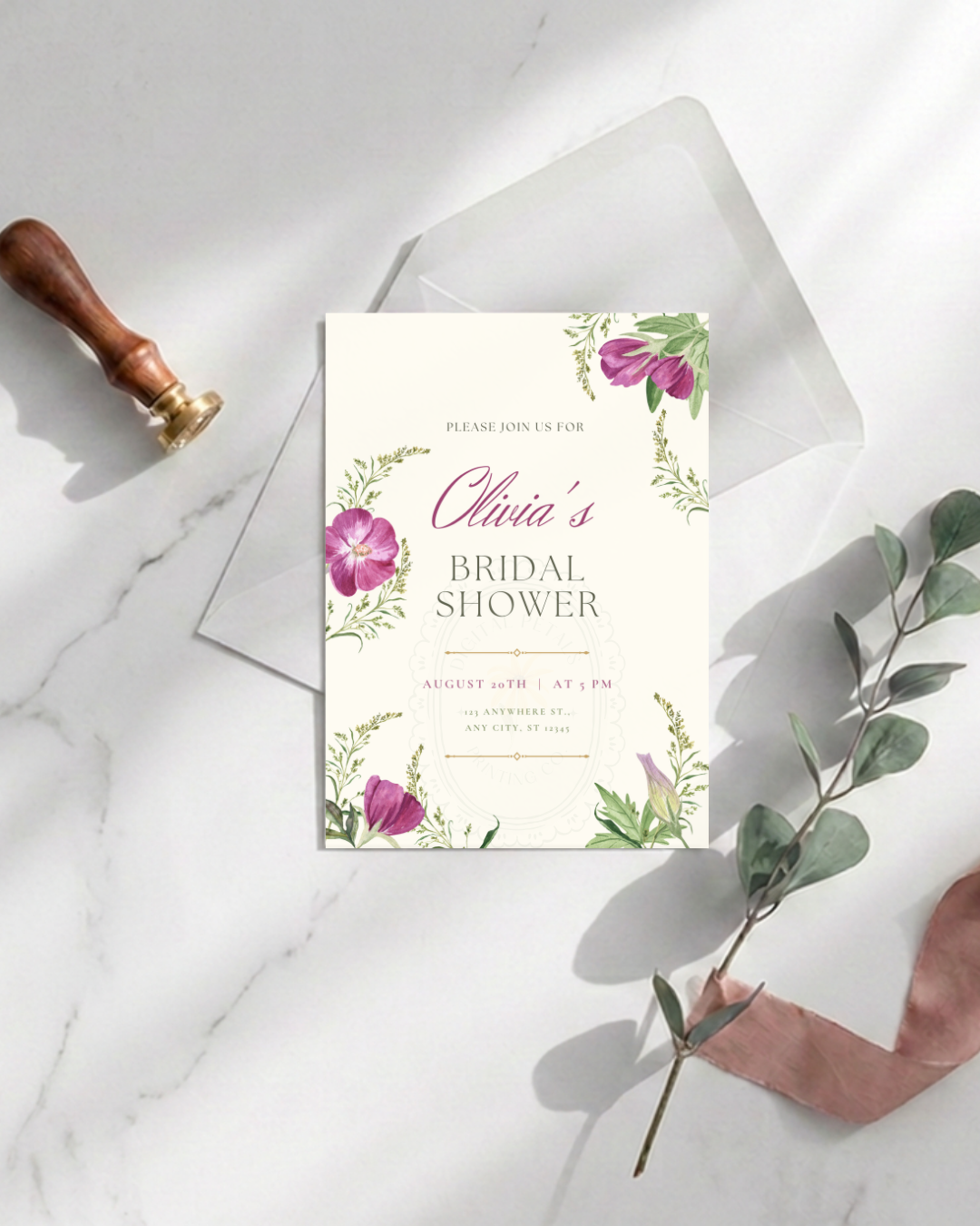 Lavender & Lilac Wildflower Bridal Shower Invitation | Minimalist Printable Invite | Digital Download