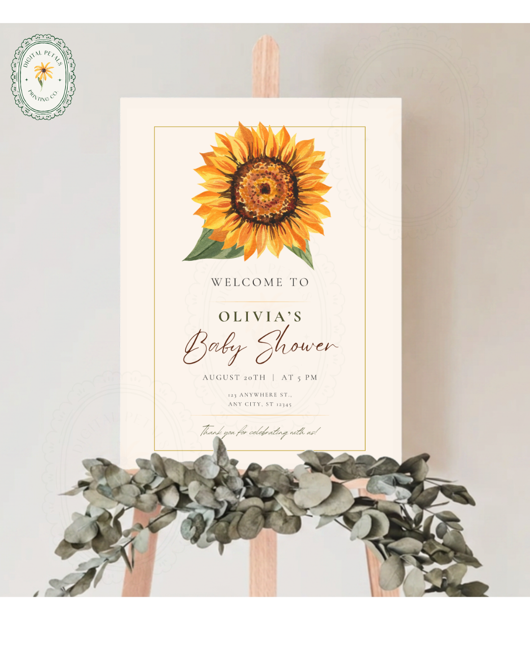 Terracotta & Rust Sunflower Baby Shower Welcome Sign | Editable Canva Template | Instant Digital Download