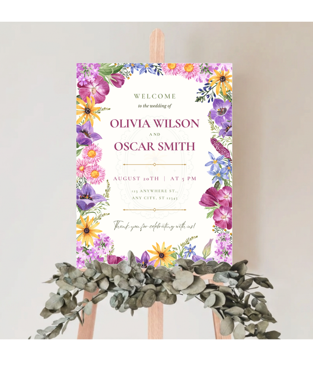 Wedding Welcome Sign Printable | Colorful Wildflower Canva Template | Digital Download
