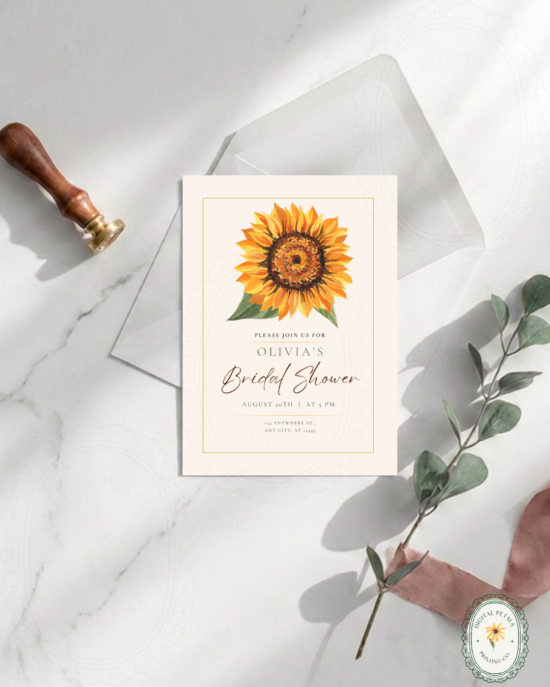 Terracotta & Rust Sunflower Bridal Shower Invitation — Editable Digital Download Template