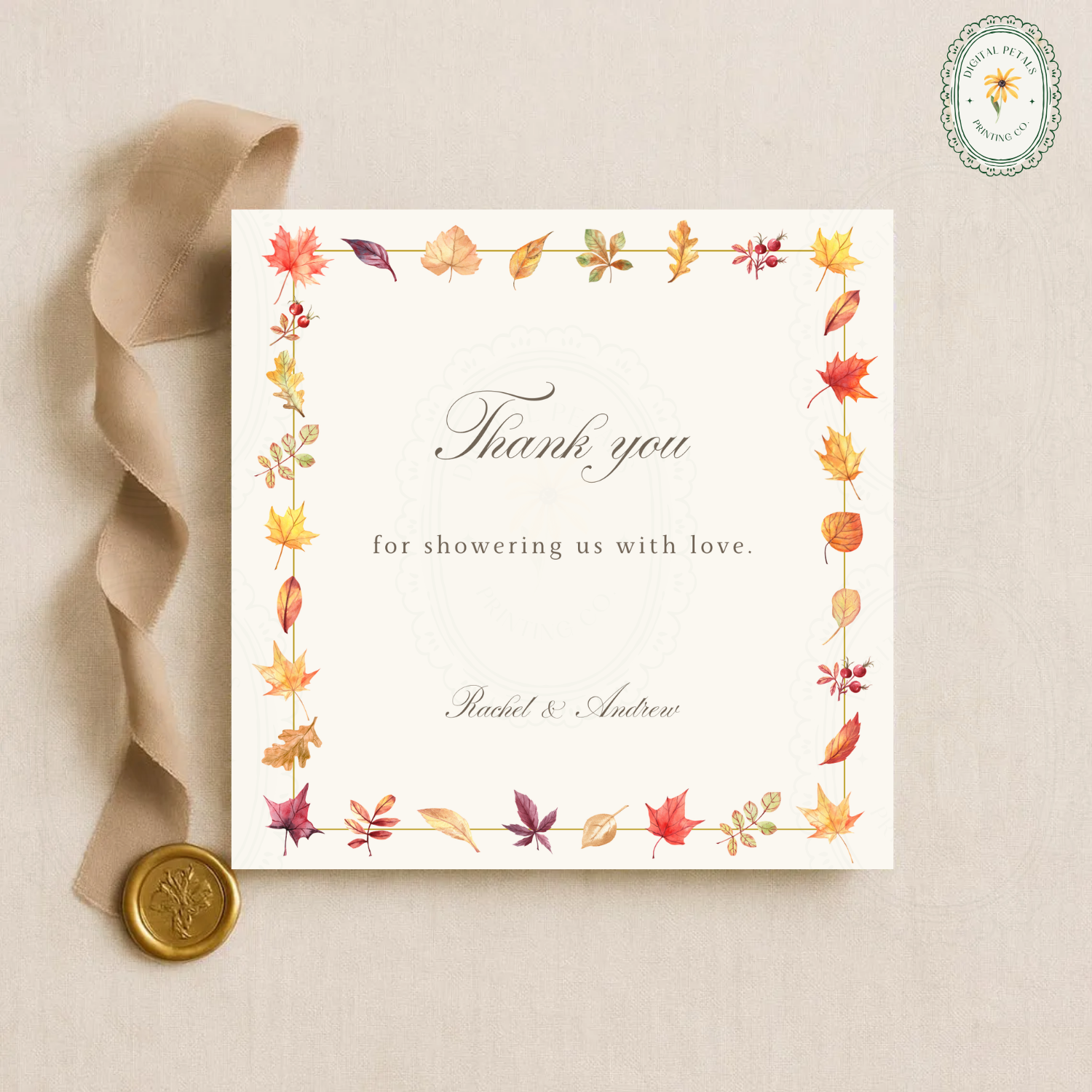 Autumn Boho Wildflower Thank You Card Template | Editable Canva Digital Download