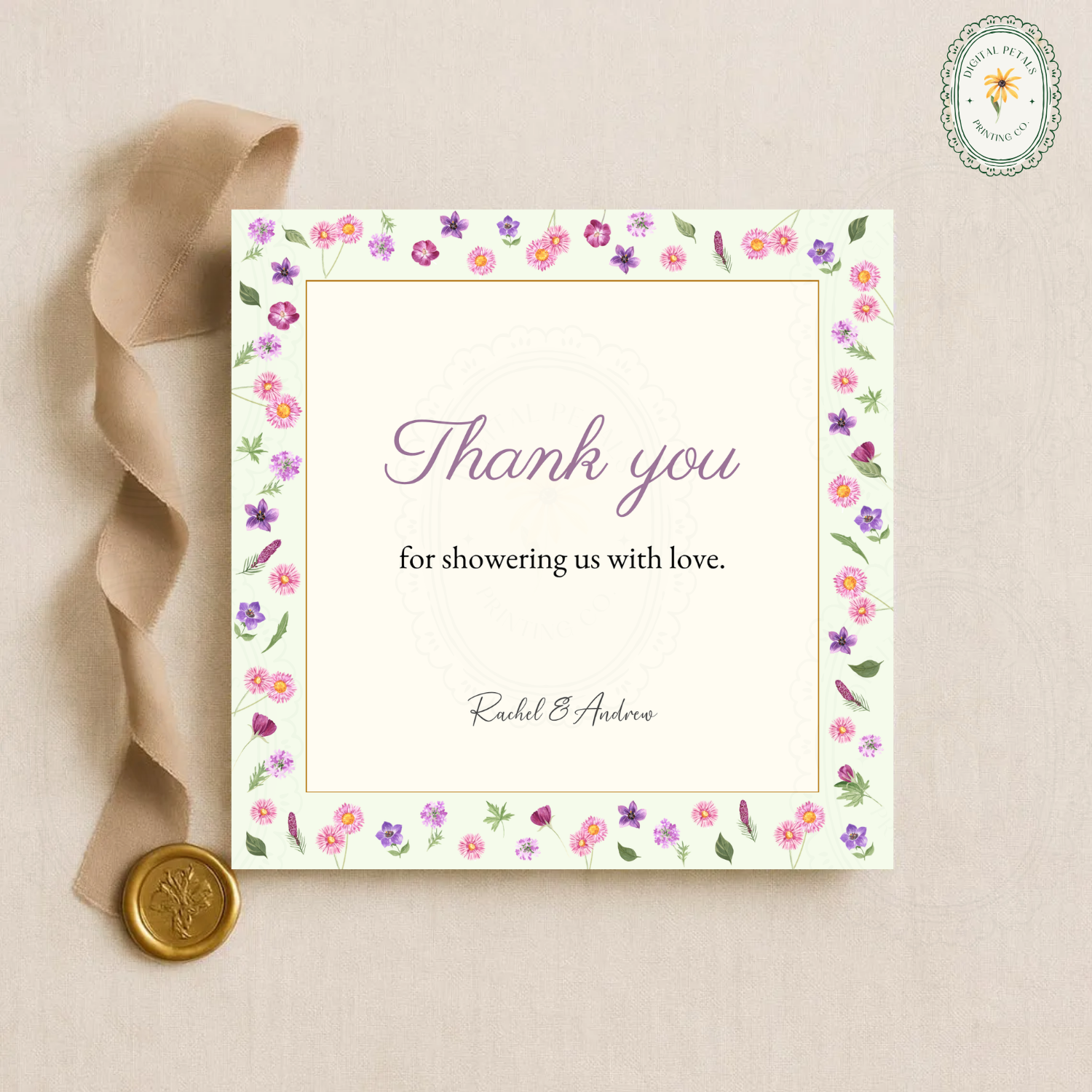 Spring Garden Wildflower Thank You Card Template | Editable Canva Digital Download