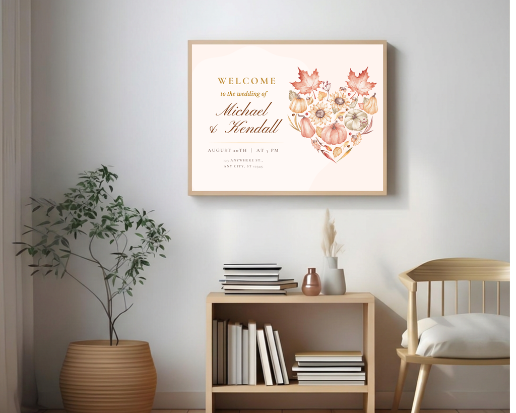 Leaves of Fall Wedding Welcome Sign | Autumn Canva Template | Editable Digital Download