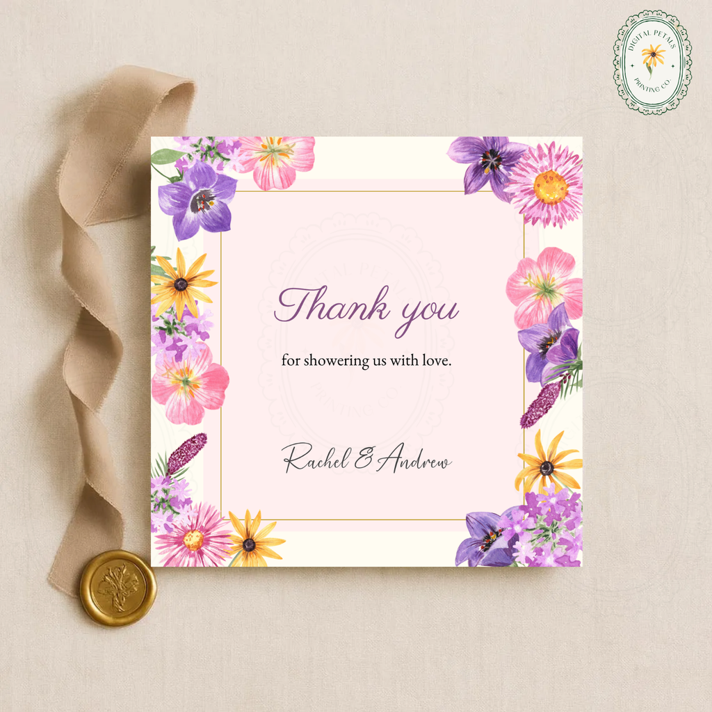 Pink Cottagecore Wildflower Thank You Card Template | Editable Canva Digital Download