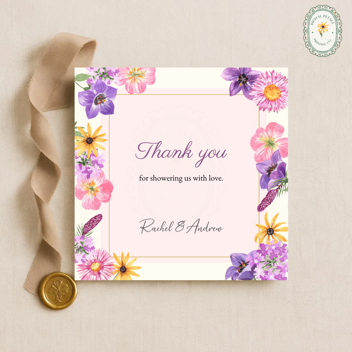 Pink Cottagecore Wildflower Thank You Card Template | Editable Canva Digital Download