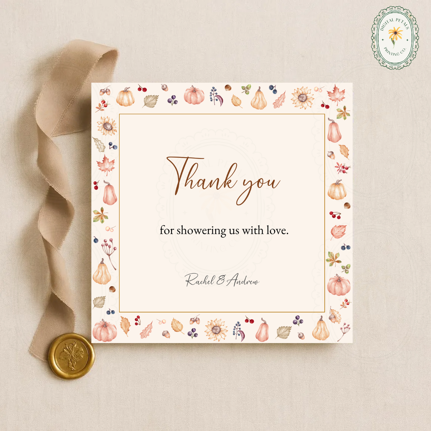 Autumn Harvest Wildflower Thank You Card Template | Editable Canva Digital Download