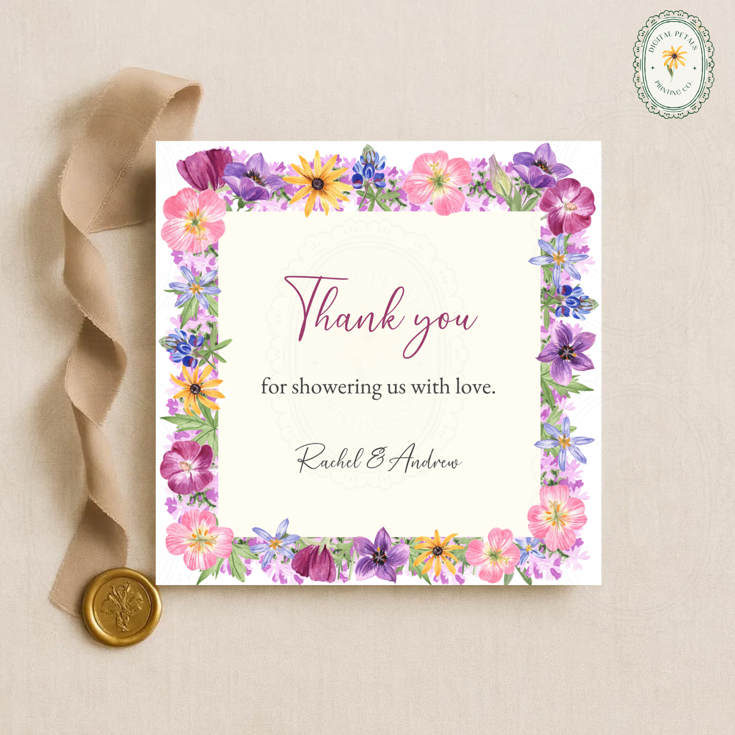 Wildflower Baby Shower Thank You Card Template | Editable Canva Digital Download