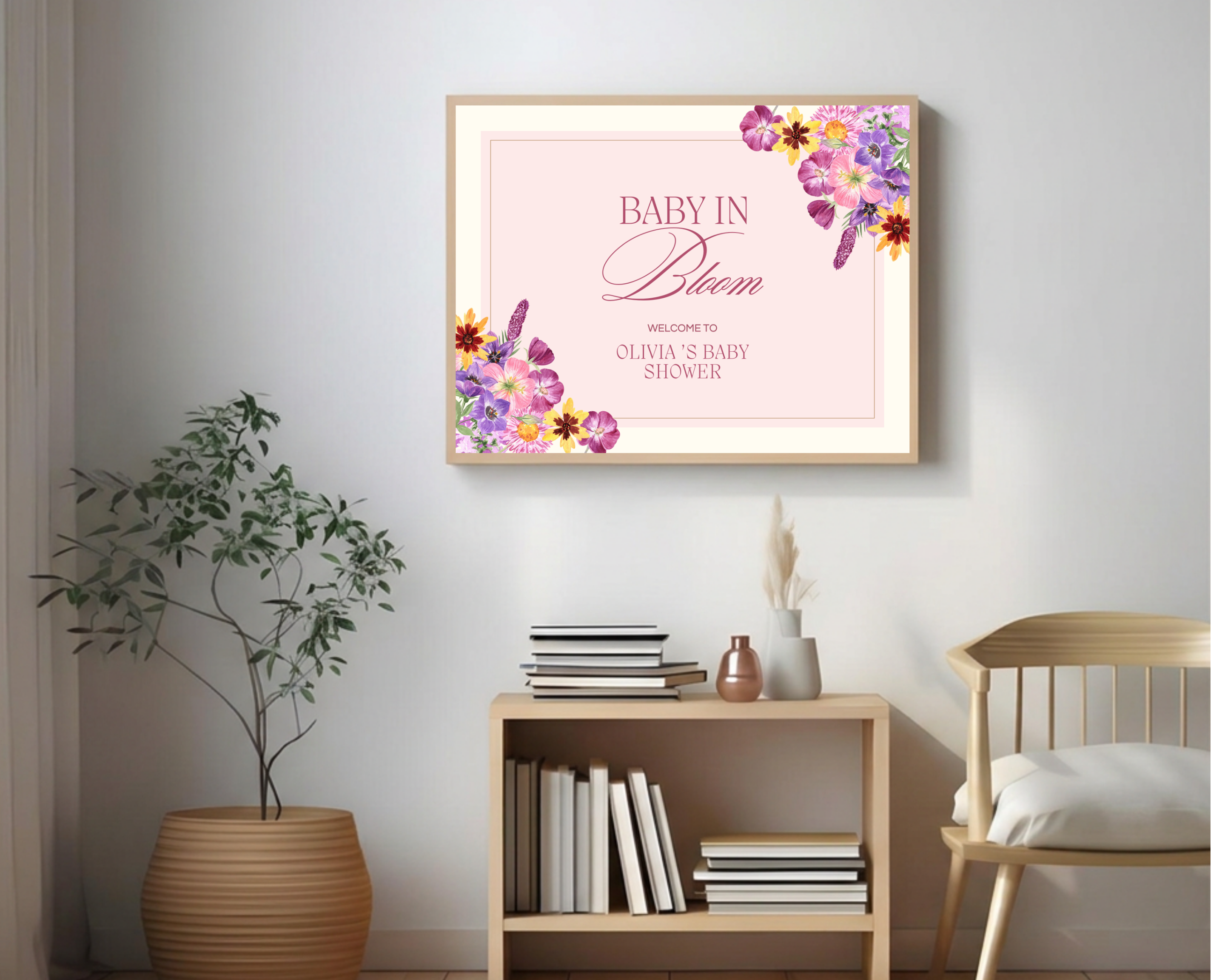 Baby in Bloom Spring Baby Shower Welcome Sign | Floral Canva Template | Editable Digital Download