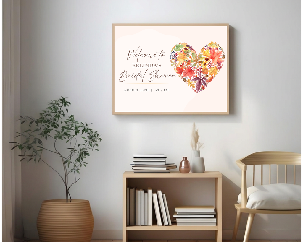 Fall Wildflower Bridal Shower Welcome Sign | Boho Heart Border | Editable Canva Digital Download | Print at Home