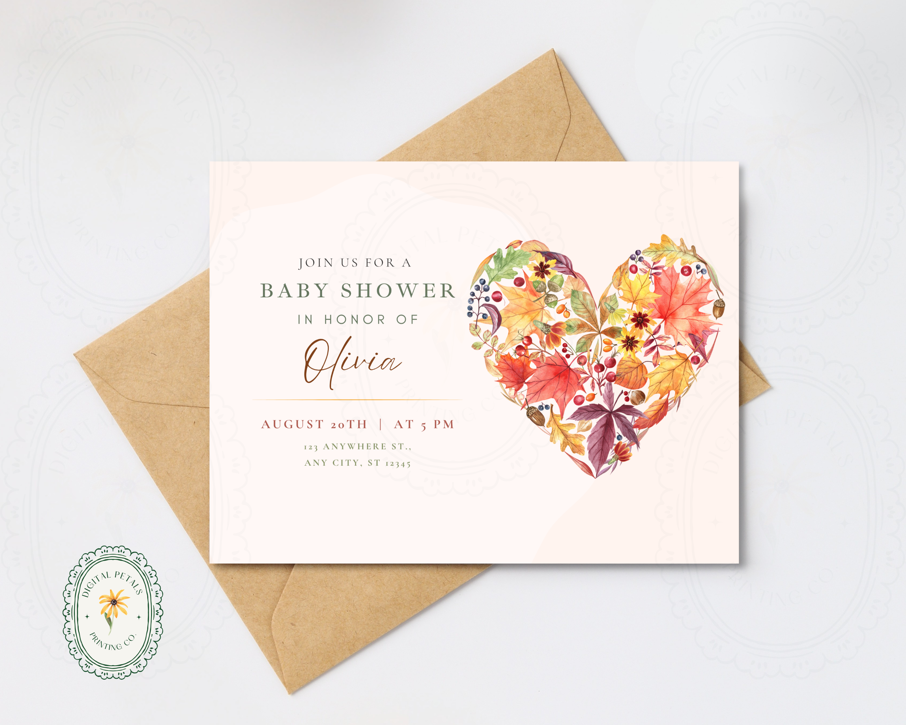 Rustic Fall Baby Shower Invitation Template | Autumn Floral Landscape | Canva Digital Download