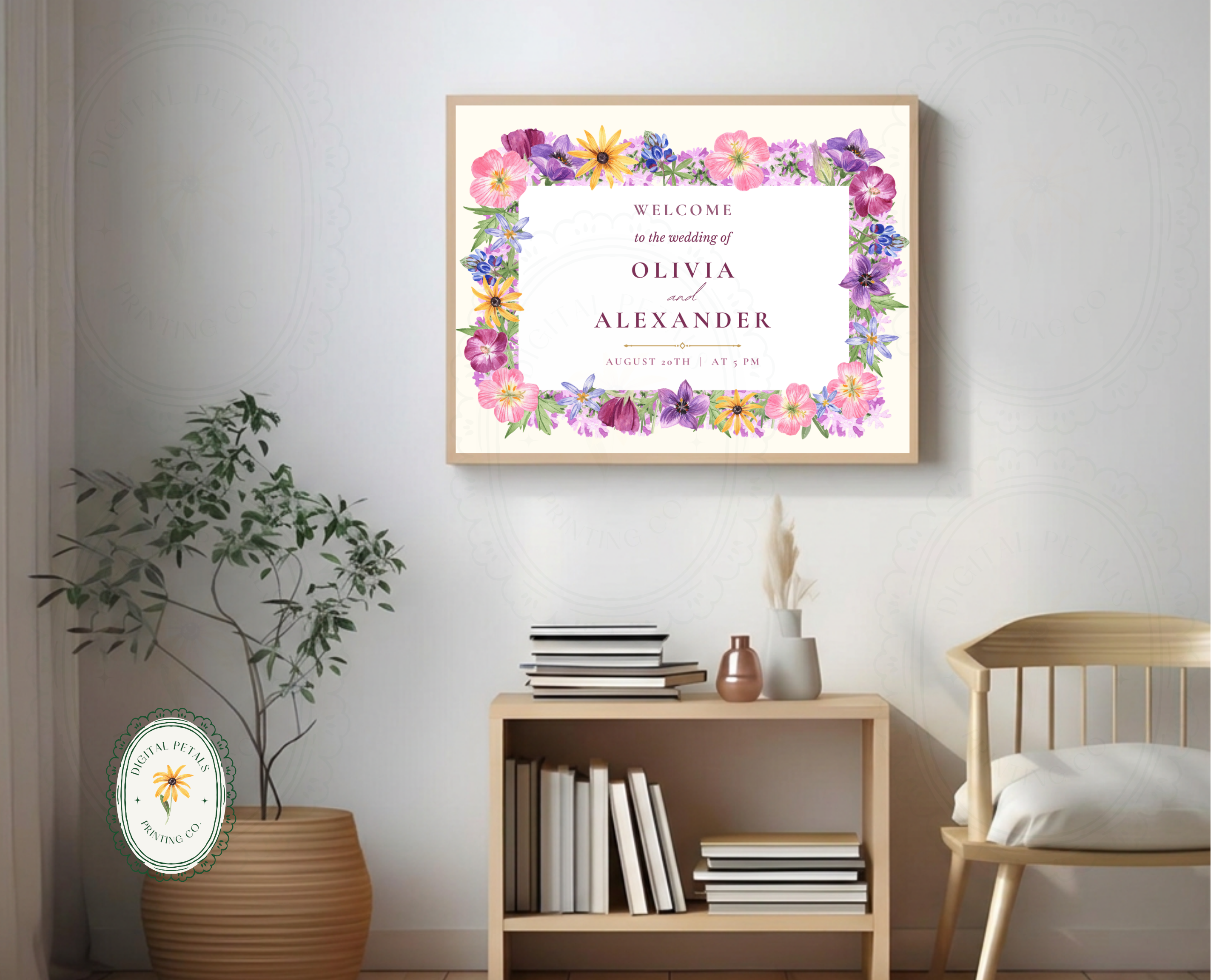 Garden Party Wedding Welcome Sign | Pressed Flower Aesthetic | Editable Canva Template