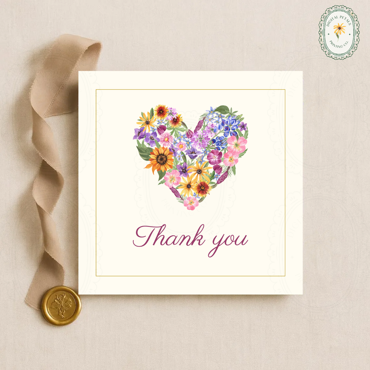 Lavender & Cream Spring Heart Thank You Card Template | Editable Canva Digital Download
