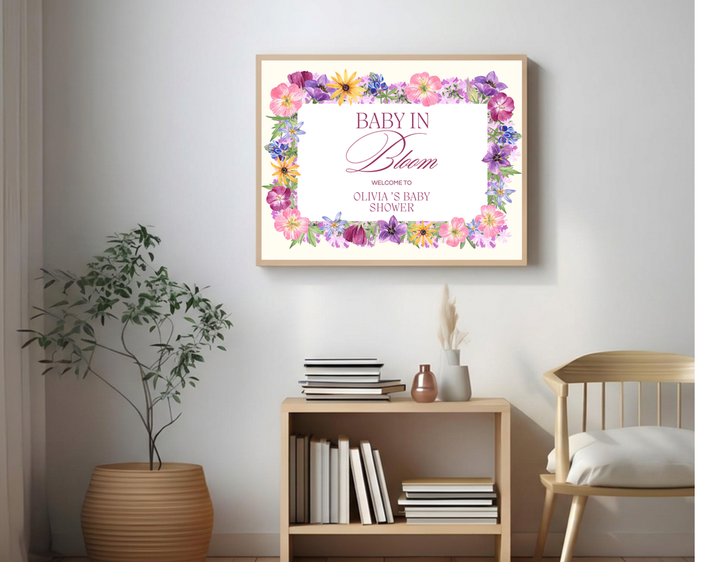 Baby Shower Garden Party Welcome Sign Wildflower Template | Editable Canva Digital Download