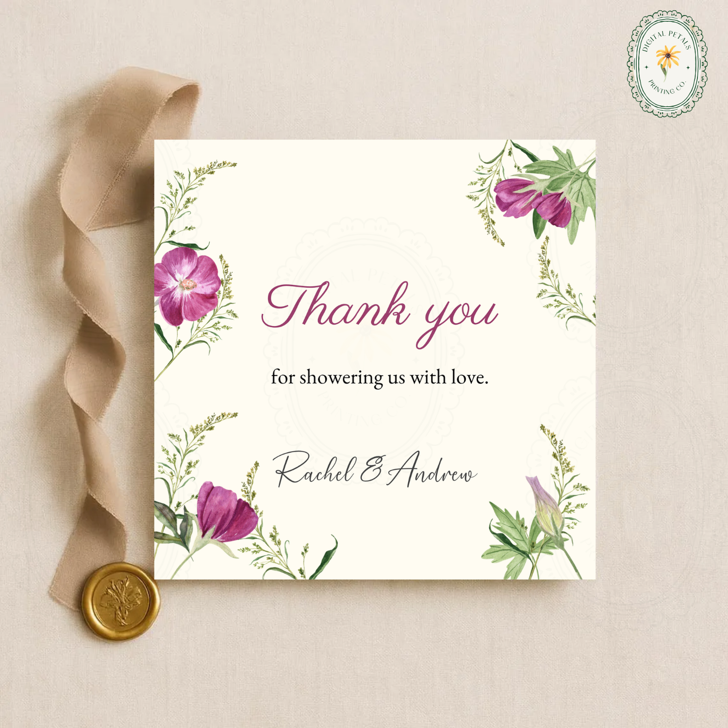 Lavender & Lilac Wildflower Thank You Card Template | Editable Canva Digital Download