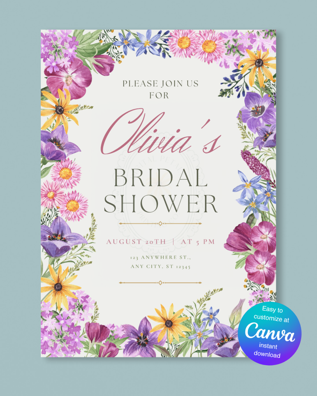 Wildflower Bridal Shower Invitation | Printable Floral Invite | Digital Download