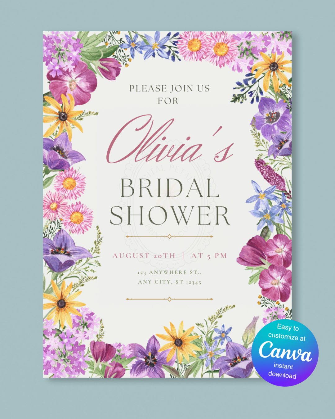Wildflower Bridal Shower Invitation | Printable Floral Invite | Digital Download