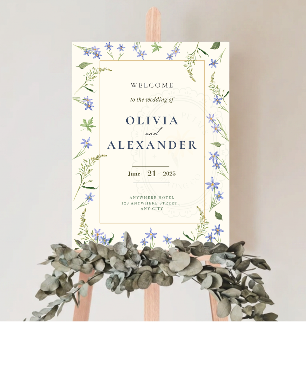 Dusty Blue Floral Botanical Wedding Welcome Sign | Editable Canva Template | Digital Download