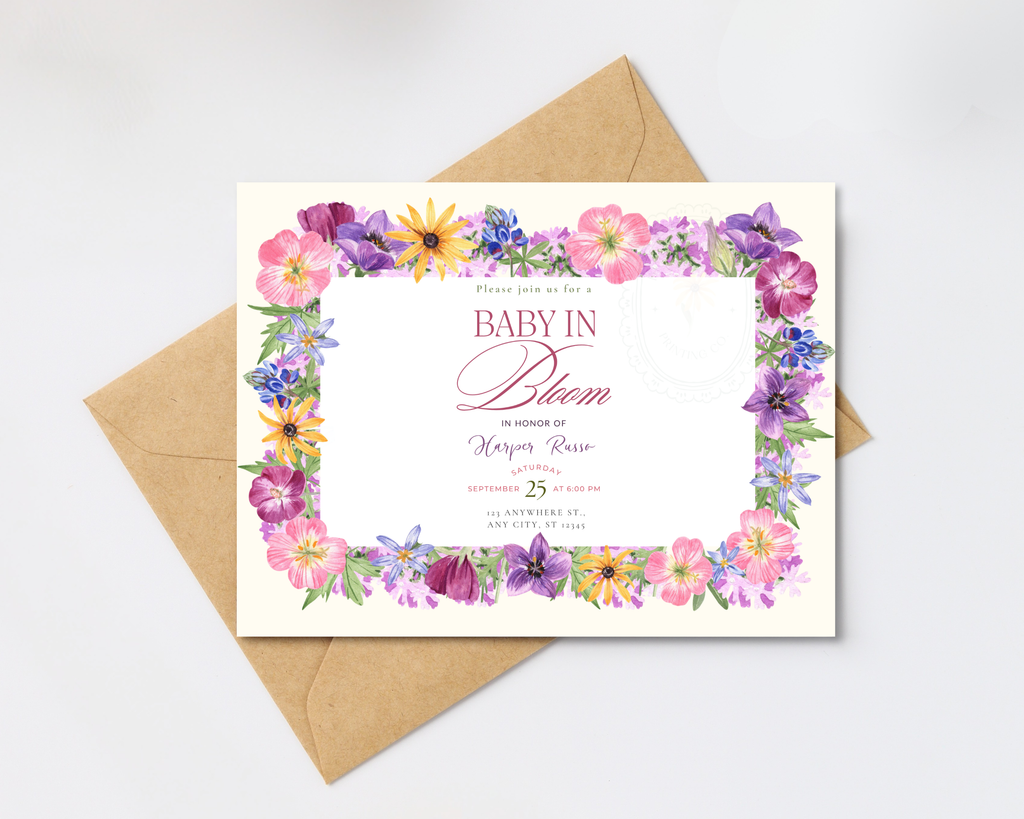 Baby in Bloom Baby Shower Wildflower Invitation | Floral Landscape Digital Download | Canva Editable