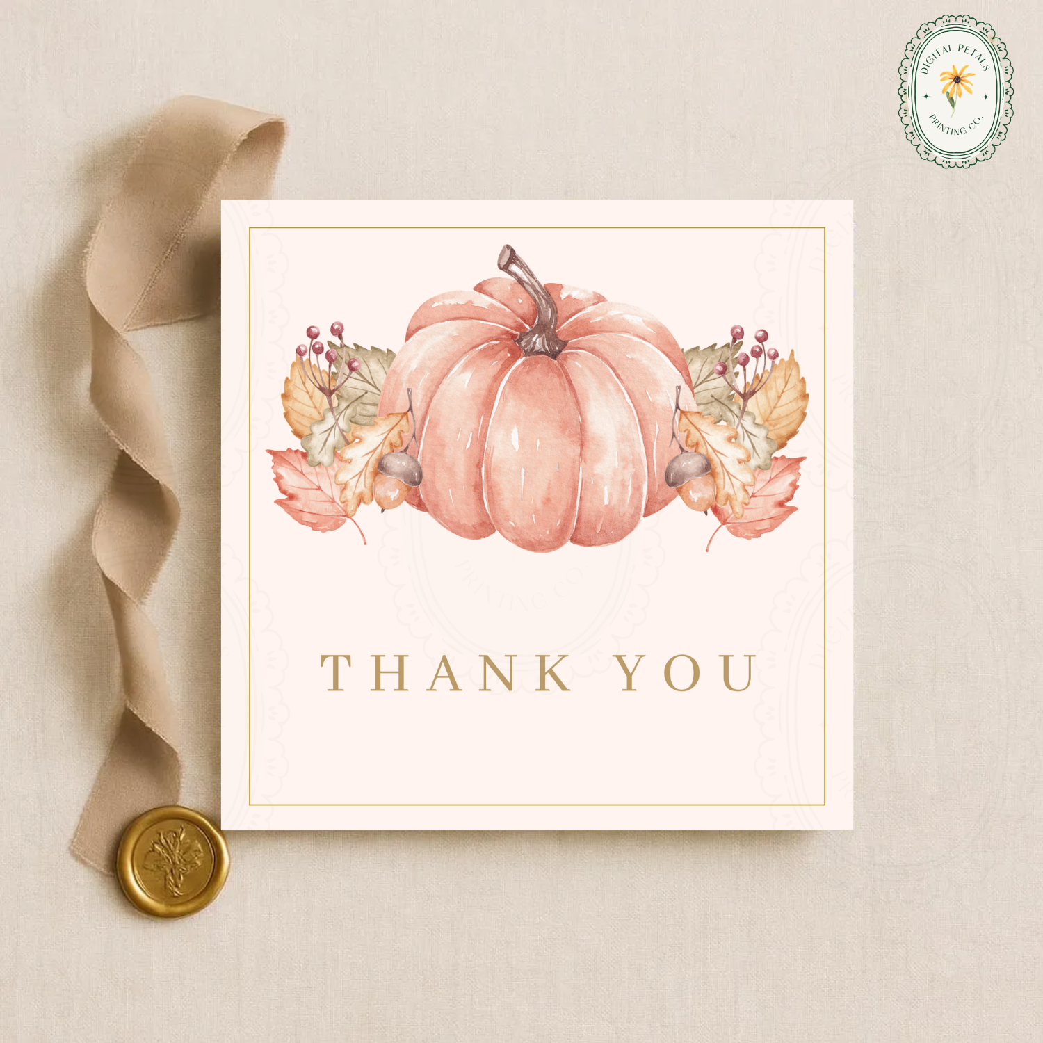Pumpkin Thank You Card Template | Editable Canva Digital Download