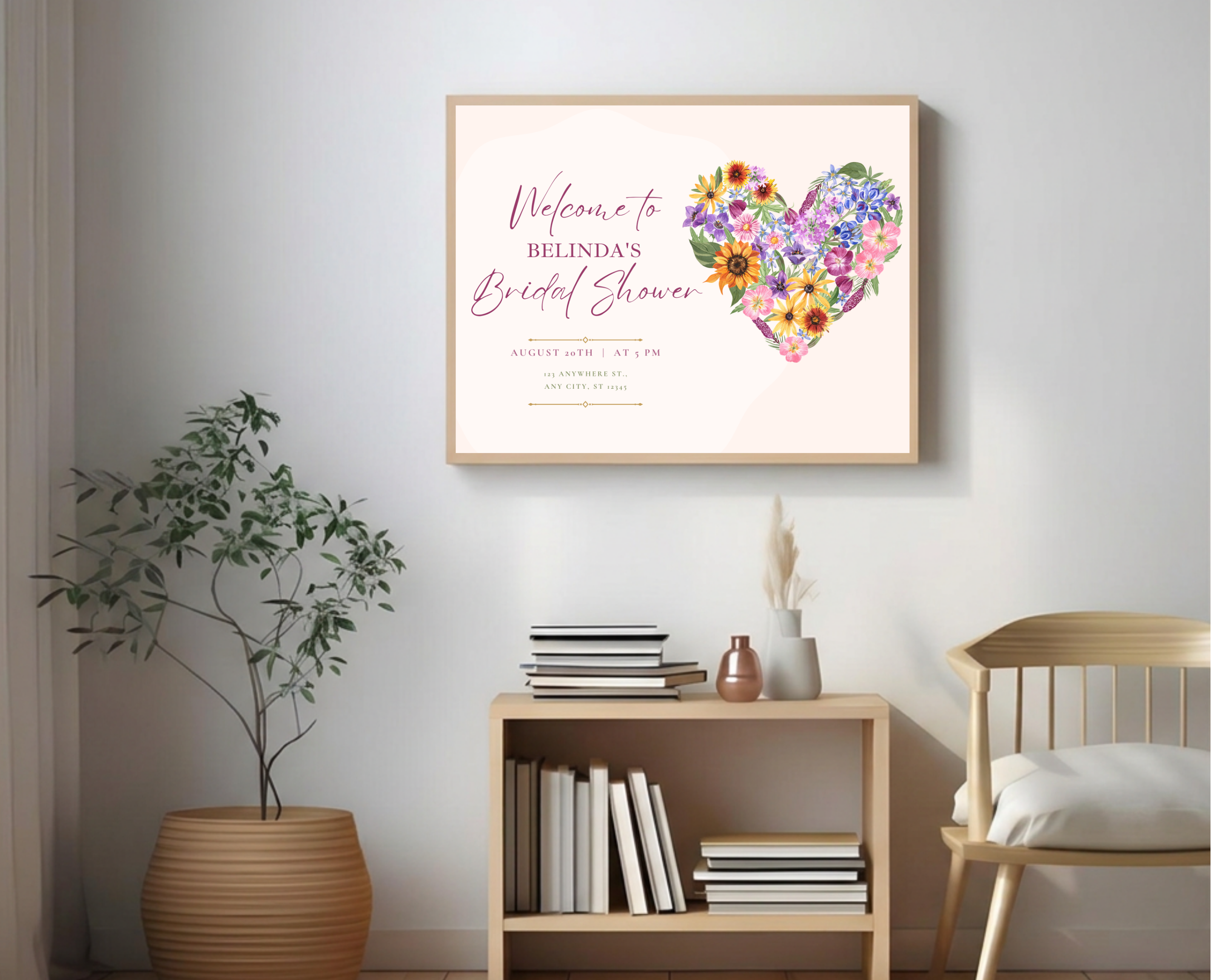 Wildflower Baby Shower Welcome Sign | Boho Floral Heart Border | Editable Canva Digital Download | Print at Home