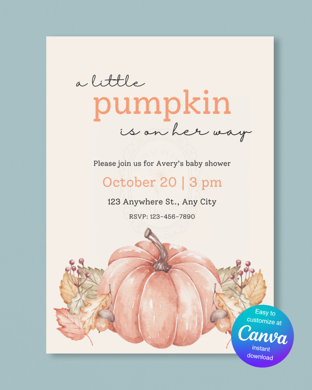 Fall Pumpkin Baby Shower Invitation | Printable Invite | Digital Download