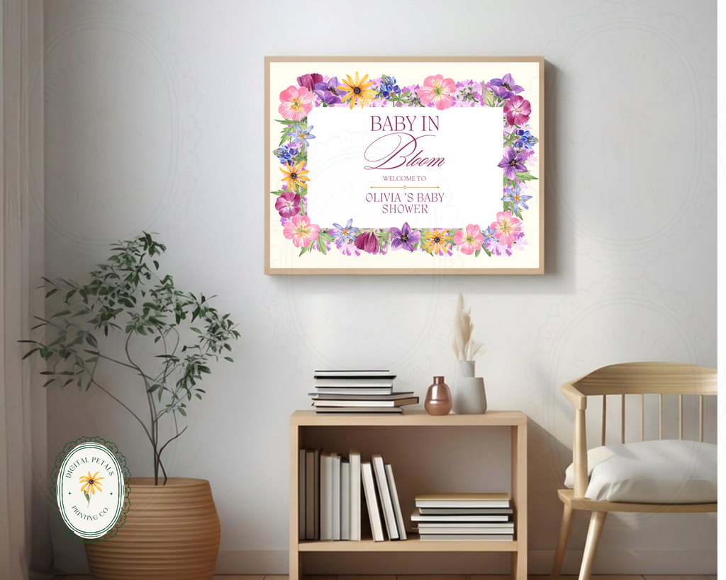 Baby Shower Garden Party Welcome Sign Wildflower Template | Editable Canva Digital Download