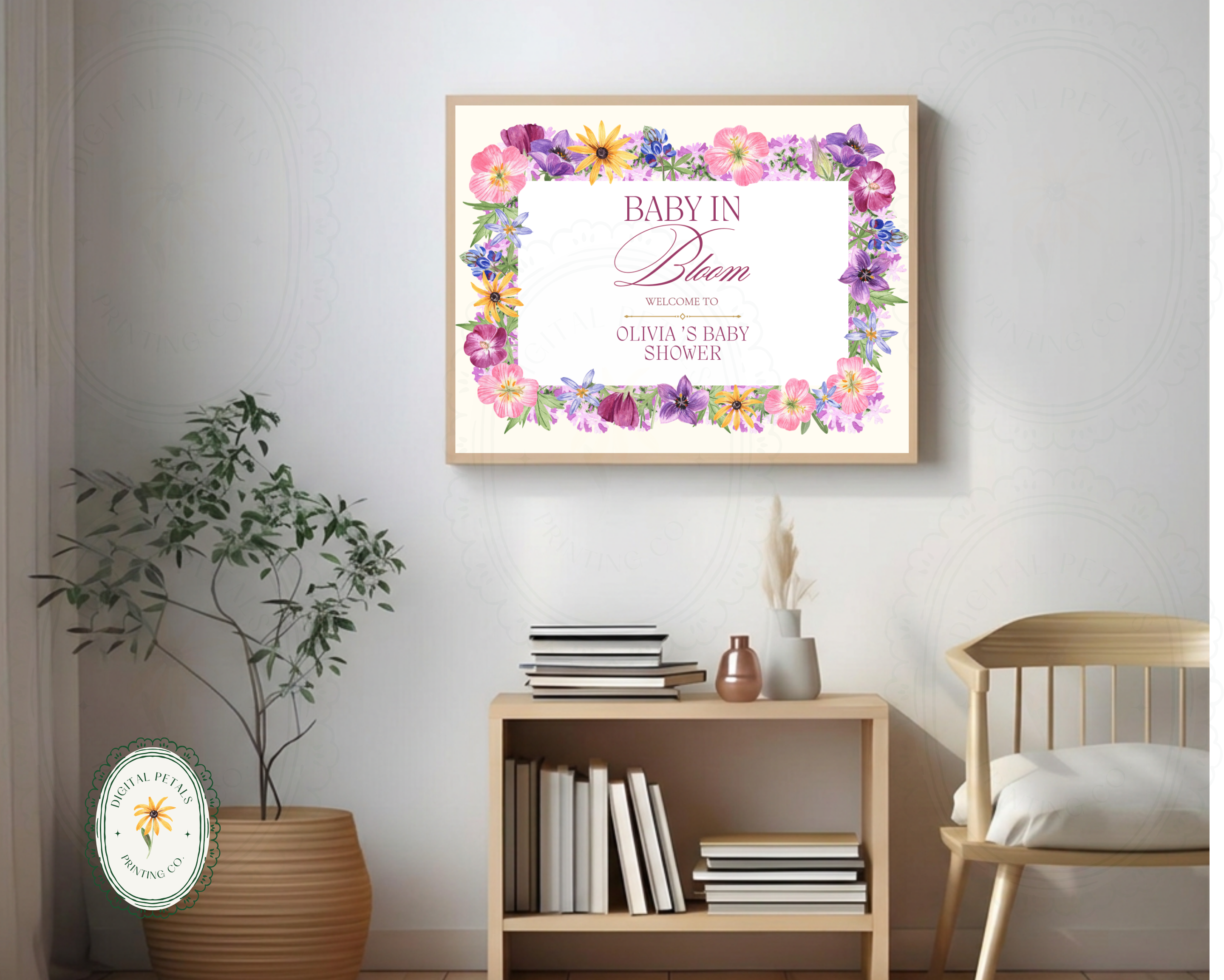 Baby Shower Garden Party Welcome Sign Wildflower Template | Editable Canva Digital Download