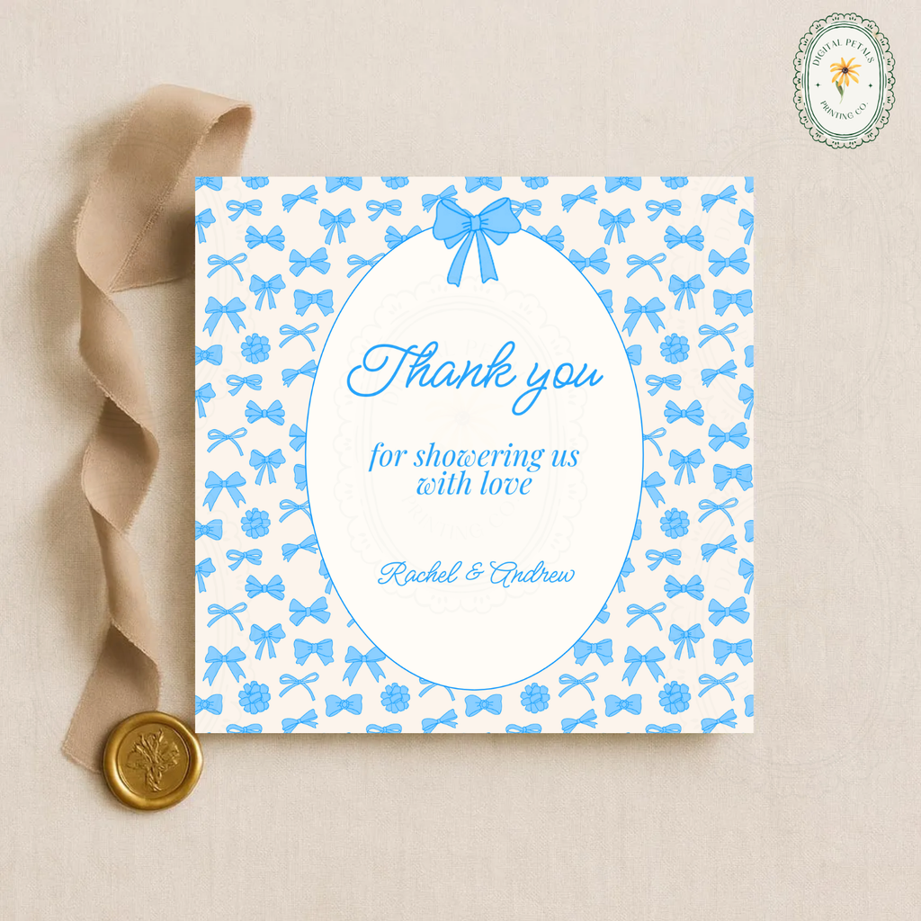 Powder Blue Ribbons & Bows Baby Shower Invitation Template | Editable Canva Digital Download