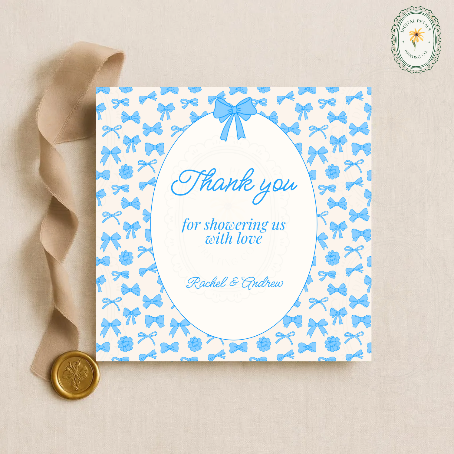 Powder Blue Ribbons & Bows Baby Shower Invitation Template | Editable Canva Digital Download